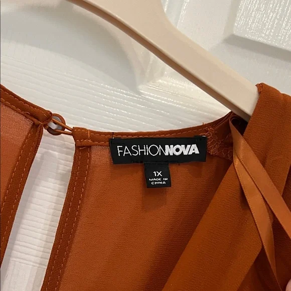 Fashion Nova Ruched Sleeve Rust Sienna Dress - Picture 2 of 9